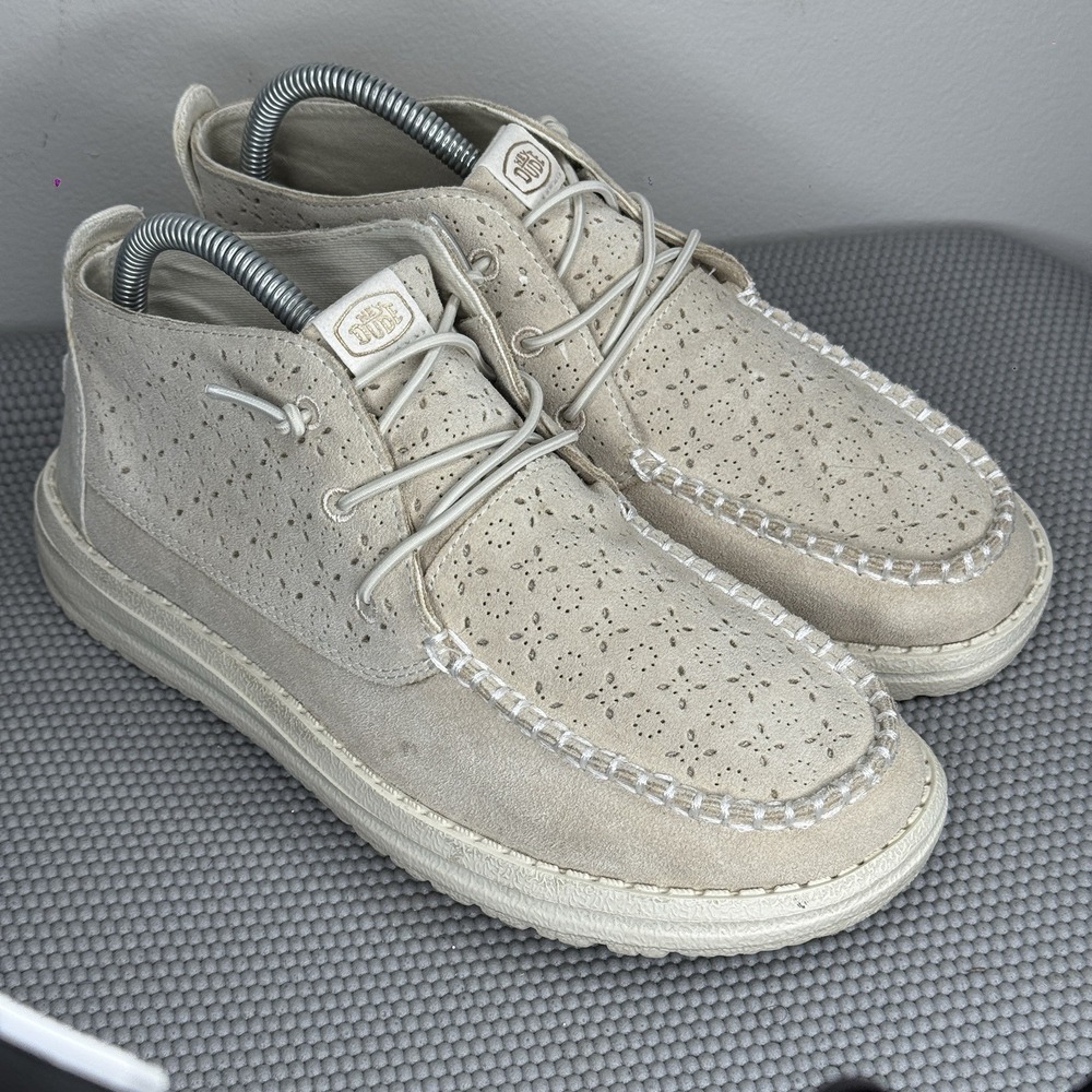 Hey Dude Women's Size 8 Wendy Mid Suede Boho Ivory Lightweight Comfort Shoes